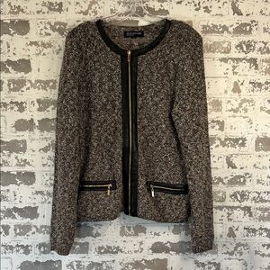 Jones New York Black & Gray Tweed Zip-Front Jacket